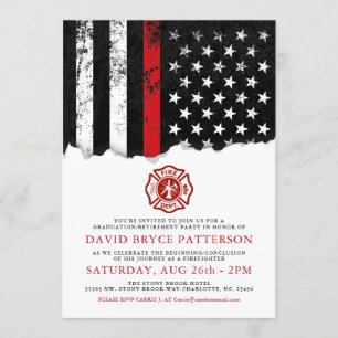 Firefighter Style American Flag Party White Invite