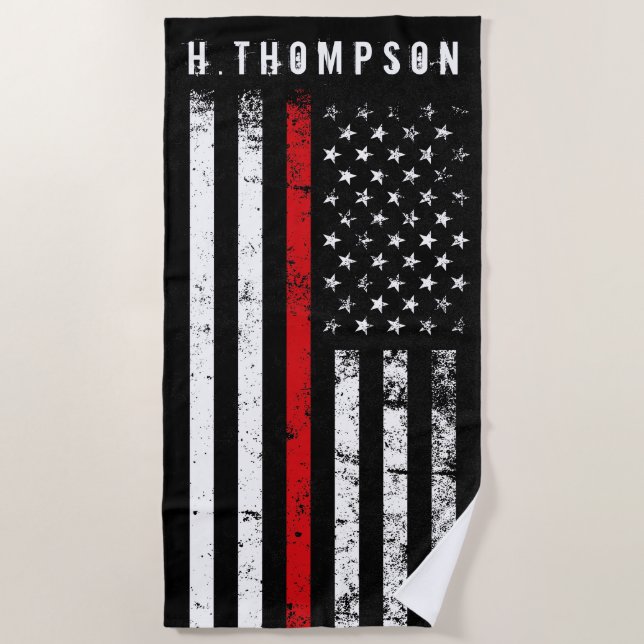 Firefighter Styled American Flag Custom Beach Towel (Front)