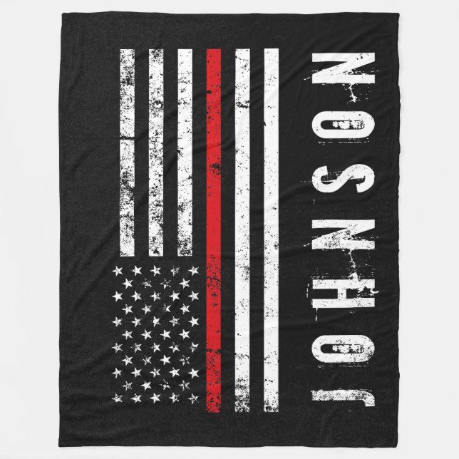 Firefighter Styled Distressed American Flag Custom Fleece Blanket (Front)