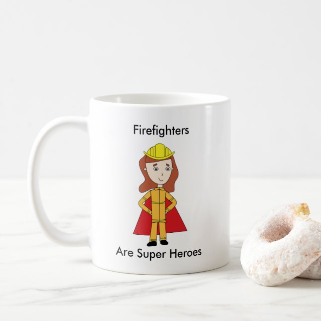 Firefighter Super Hero Female Personalise Coffee Mug (With Donut)