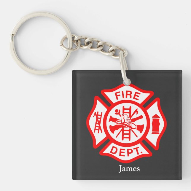 Firefighter Symbol Fireman Logo Custom Name Key Ring (Front)