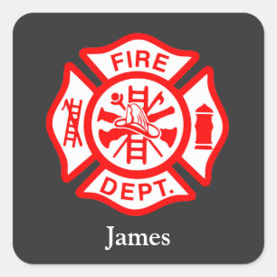 Firefighter Symbol Fireman Logo Custom Name Square Sticker