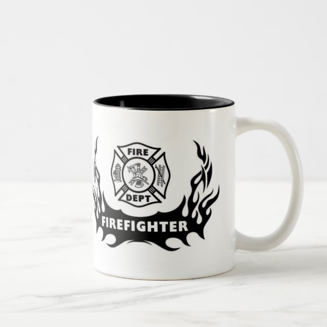 Firefighter Tattoo Two-Tone Coffee Mug (Right)