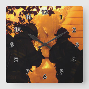 Firefighter Team Square Wall Clock