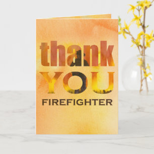 Firefighter Thank You Orange Fire Watercolor Card