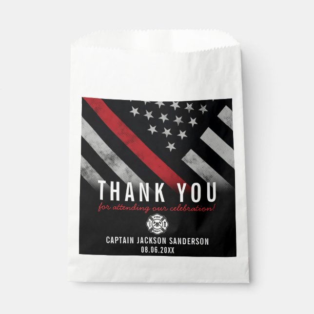 Firefighter Thank You Red Line Flag Retirement Favour Bags (Front)