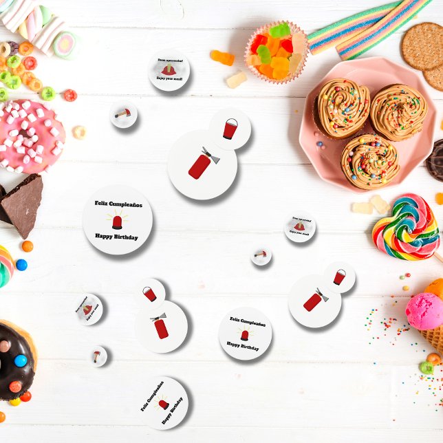 Firefighter Theme white Birthday Bilingual Boy Confetti (firefighter theme white confetti, bilingual party for boys. Multilingual Project.)