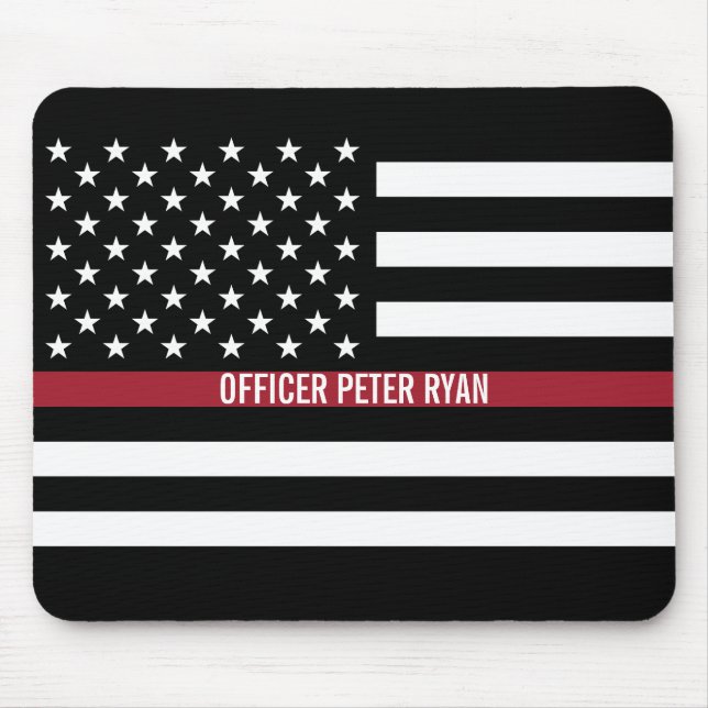 Firefighter Thin Red Line American Flag Add Name Mouse Mat (Front)