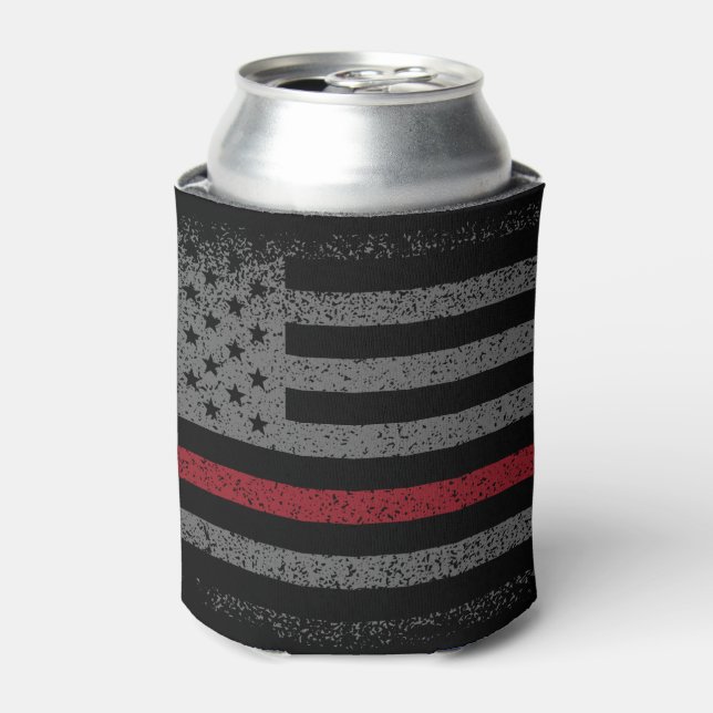 Firefighter Thin Red Line American Flag Can Cooler (Can Front)
