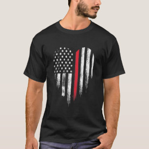 Firefighter Thin Red Line American Flag Heart T-Shirt