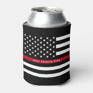 Firefighter Thin Red Line American Flag Monogram Can Cooler
