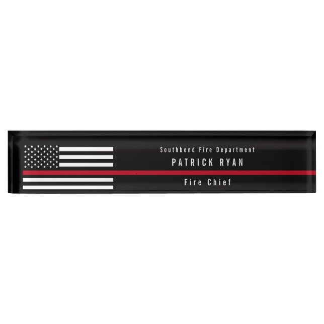 Firefighter Thin Red Line American Flag Monogram Nameplate (Front)