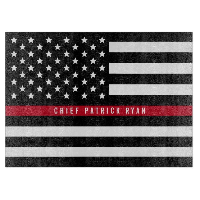 Firefighter Thin Red Line American Flag Name Cutting Board (Front)