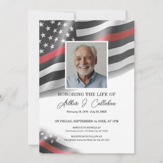 Firefighter Thin Red Line Celebration of Life Invitation
