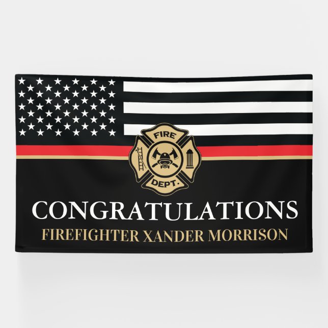 Firefighter Thin Red Line Fire Academy Graduation Banner (Horizontal)