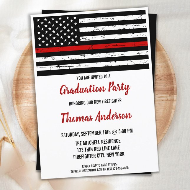 Firefighter Thin Red Line Fire Academy Graduation Invitation (Creator Uploaded)