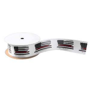 Firefighter Thin Red Line Fire Rescue America Flag Satin Ribbon