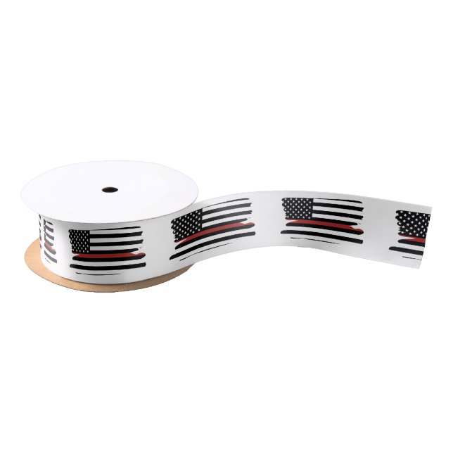 Firefighter Thin Red Line Fire Rescue America Flag Satin Ribbon (Spool)