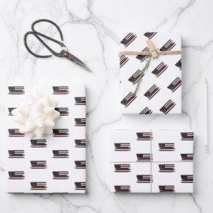 Firefighter Thin Red Line Fire Rescue America Flag Wrapping Paper Sheet
