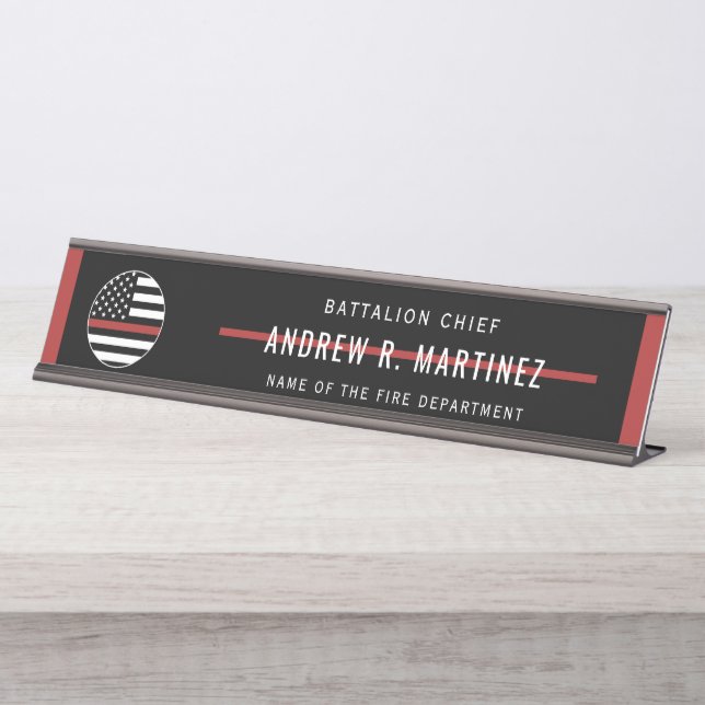 Firefighter Thin Red Line Fire Rescue Department Desk Name Plate (Front)