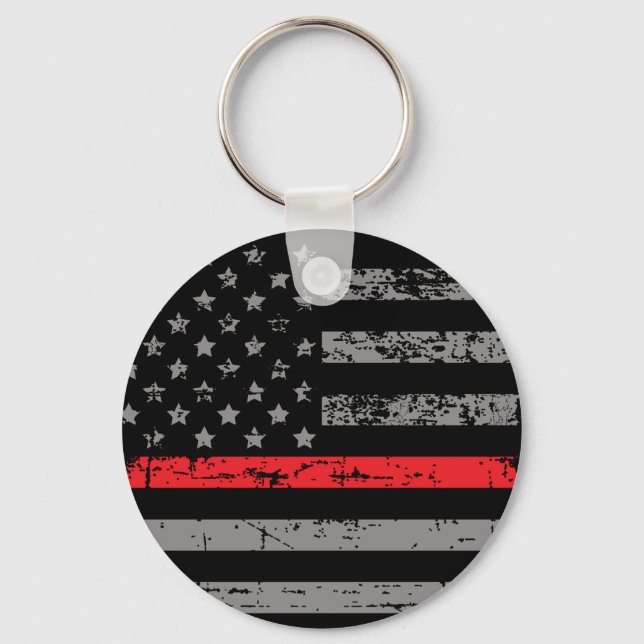 Firefighter Thin Red Line Flag Fireman Key Ring (Front)