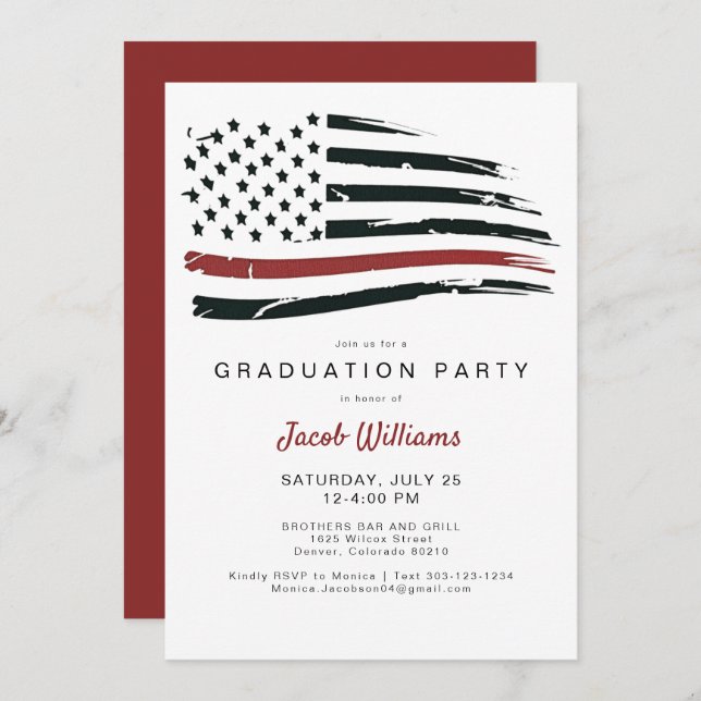  Firefighter Thin Red Line Flag Graduation Party Invitation (Front/Back)