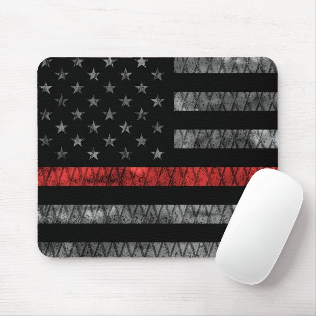 Firefighter Thin Red Line Flag Mouse Mat (With Mouse)