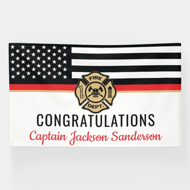 Firefighter Thin Red Line Flag Retirement Party Banner (Horizontal)