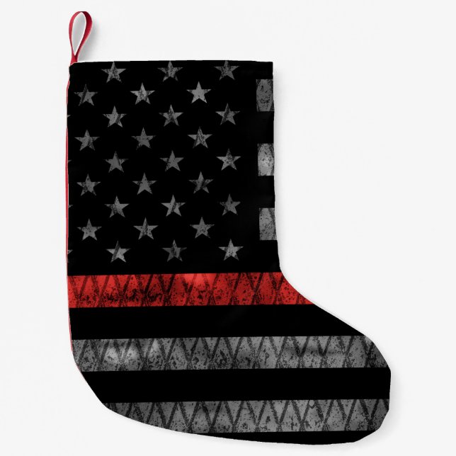 Firefighter Thin Red Line Flag Small Christmas Stocking (Front)