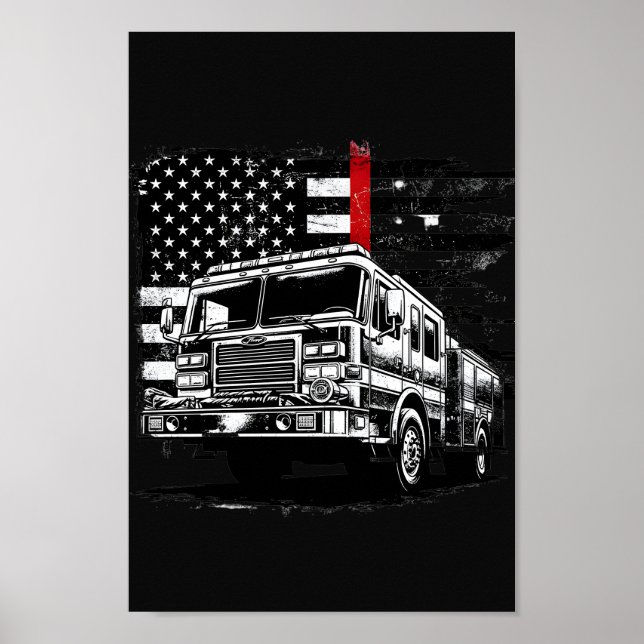 Firefighter Thin Red Line Grunge Flag Poster (Front)