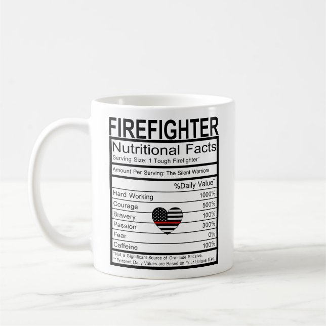 Firefighter Thin Red Line Heart Nutrition Label Coffee Mug (Left)
