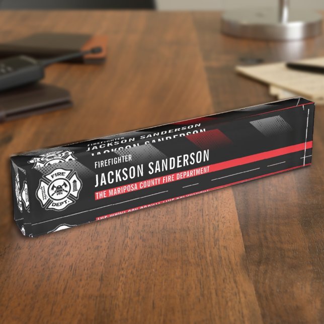Firefighter Thin Red Line Logo Fire Department Nameplate (Firefighter Thin Red Line Logo Fire Department Desk Name Plate)