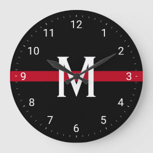 Firefighter Thin Red Line Monogrammed Initial Large Clock