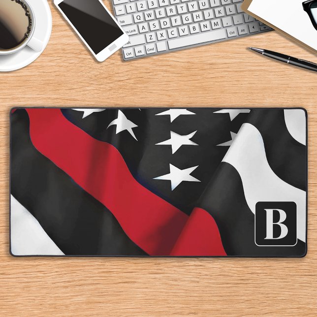 Firefighter Thin Red Line Personalised Monogram  Desk Mat (Creator Uploaded)