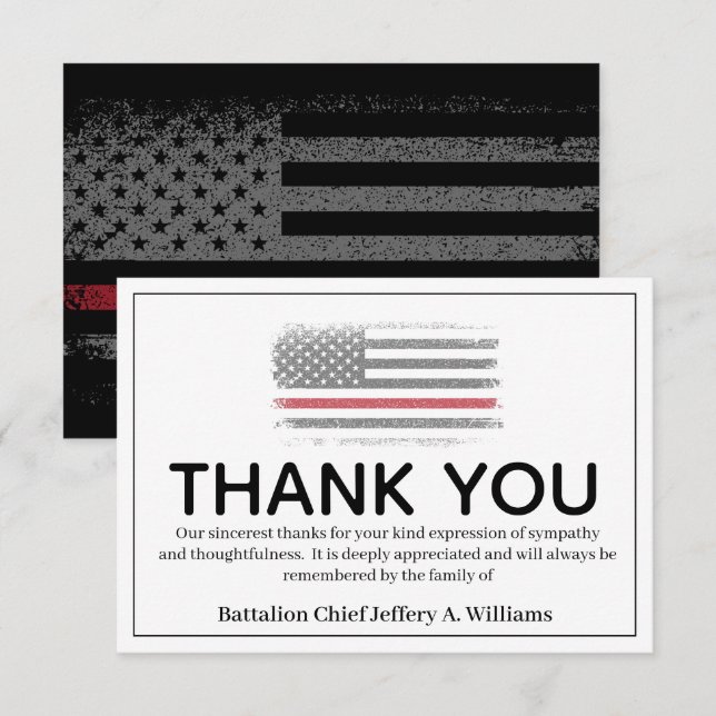 FireFighter Thin Red Line Thank You Bereavement Card (Front/Back)