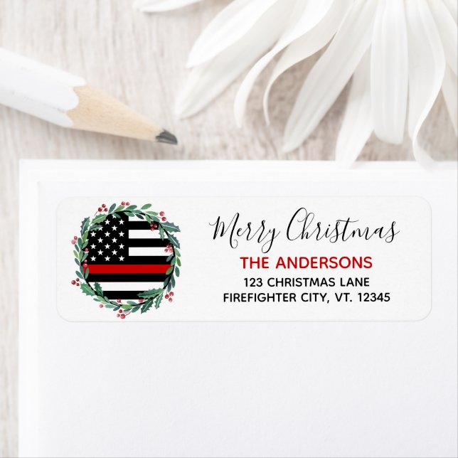Firefighter Thin Red Line Wreath Return Address (Insitu)