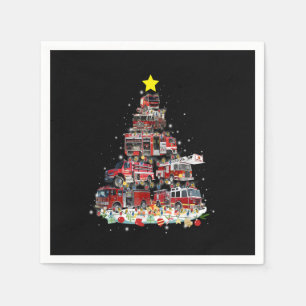 Firefighter Truck Christmas Tree Funny Xmas Pajama Napkin