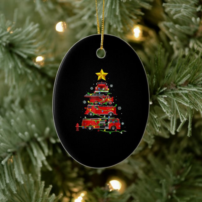 Firefighter Truck Christmas Tree Men Women Ceramic Tree Decoration (Tree)
