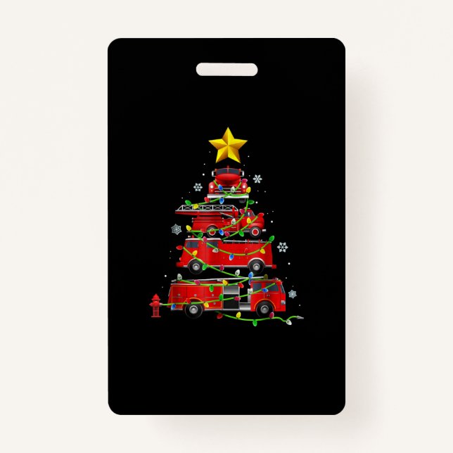 Firefighter Truck Christmas Tree Men Women ID Badge (Front)