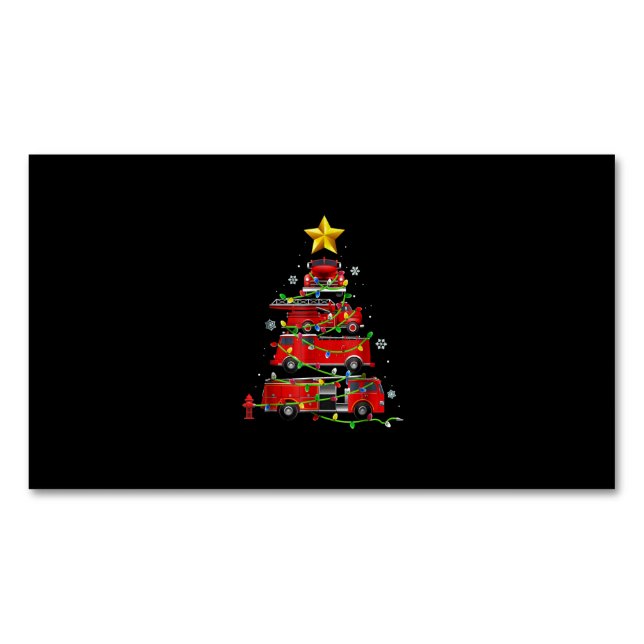 Firefighter Truck Christmas Tree Men Women Magnetic Business Card (Front)
