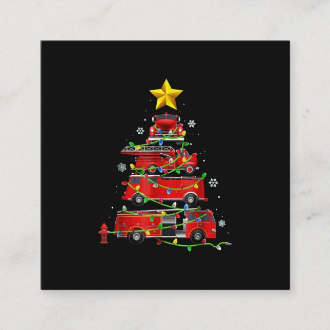 Firefighter Truck Christmas Tree Men Women Square Business Card (Front)
