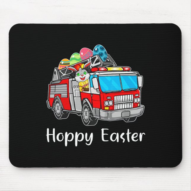 Firefighter Truck Easter Day Bunny Eggs Happy East Mouse Mat (Front)