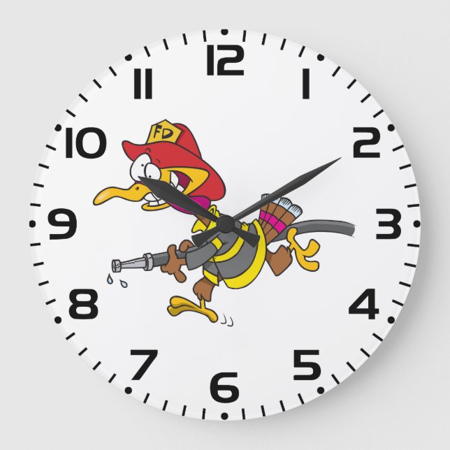 Firefighter Turkey with Hose Large Clock (Front)
