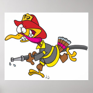 Firefighter Turkey with Hose Poster