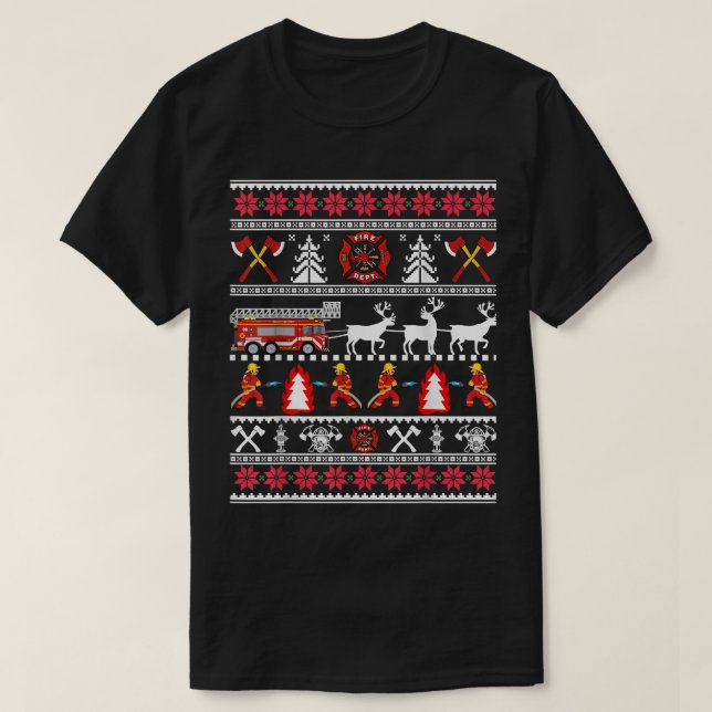Firefighter Ugly Christmas Sweater, Fireman Fire D T-Shirt (Design Front)