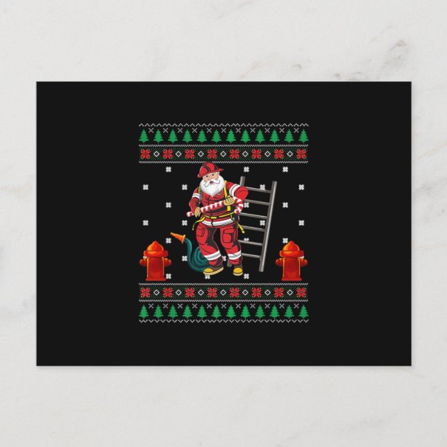 Firefighter Ugly Christmas Sweater Xmas Boys Girls Holiday Postcard (Front)