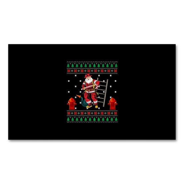 Firefighter Ugly Christmas Sweater Xmas Boys Girls Magnetic Business Card (Front)