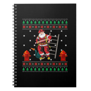 Firefighter Ugly Christmas Sweater Xmas Boys Girls Notebook