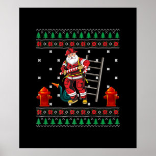 Firefighter Ugly Christmas Sweater Xmas Boys Girls Poster