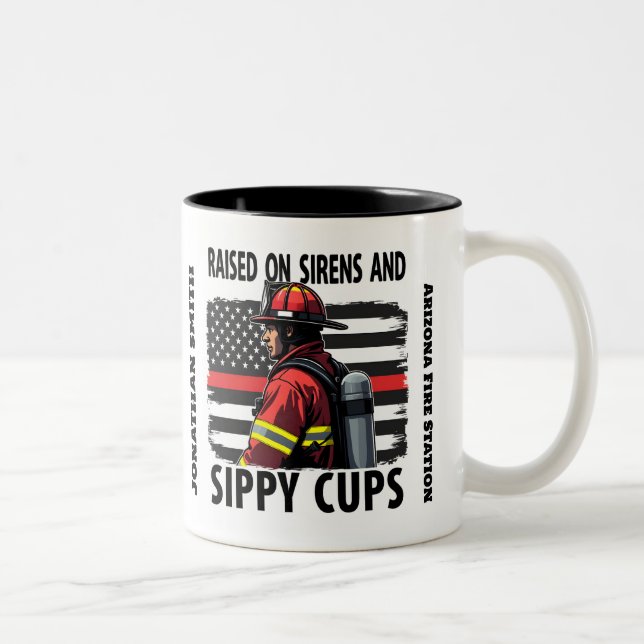 Firefighter  US Flag with Thin Red Line Two-Tone Coffee Mug (Right)